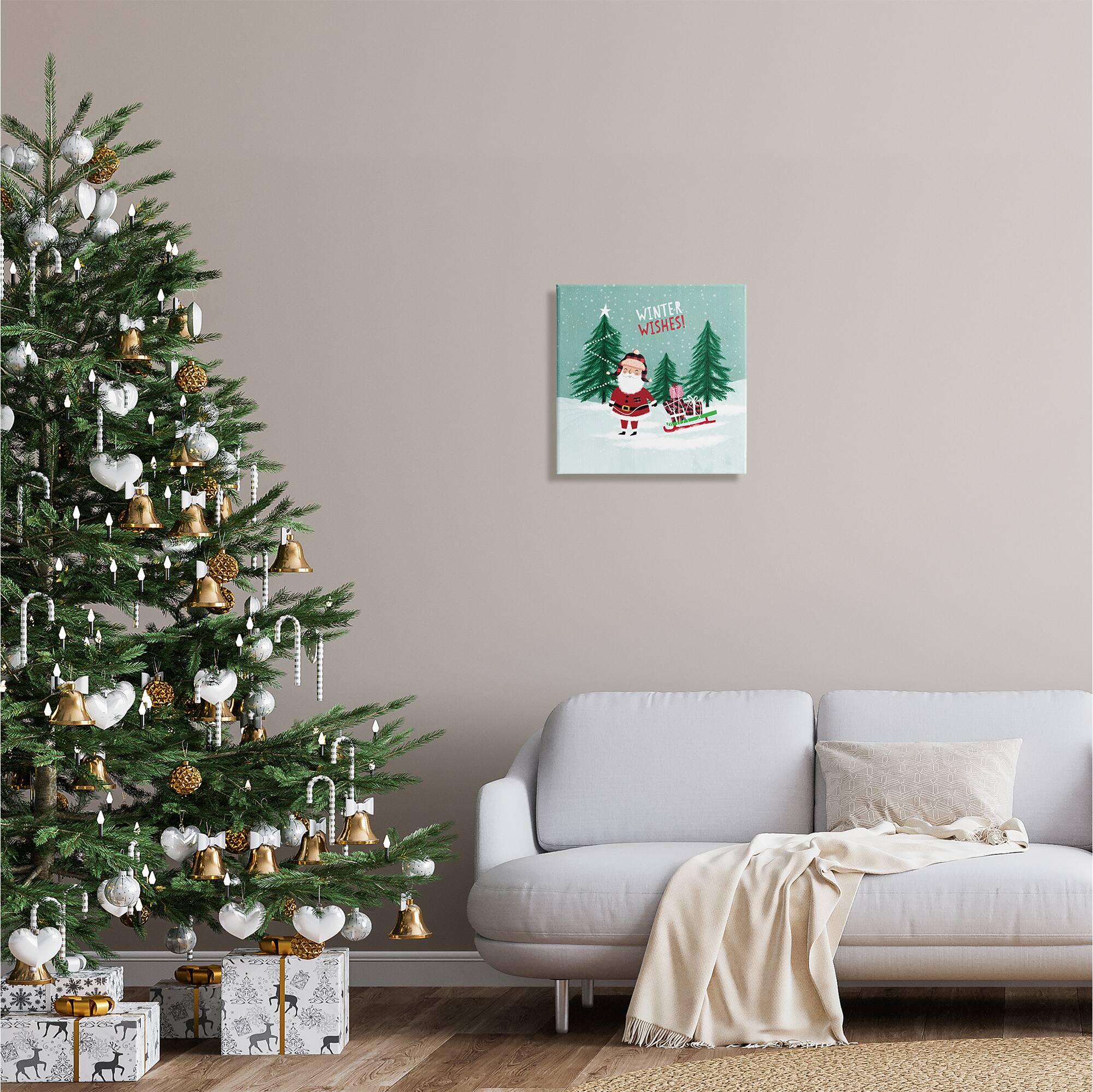 Stupell Industries Winter Wishes Santa Claus & Sled Canvas Wall Art